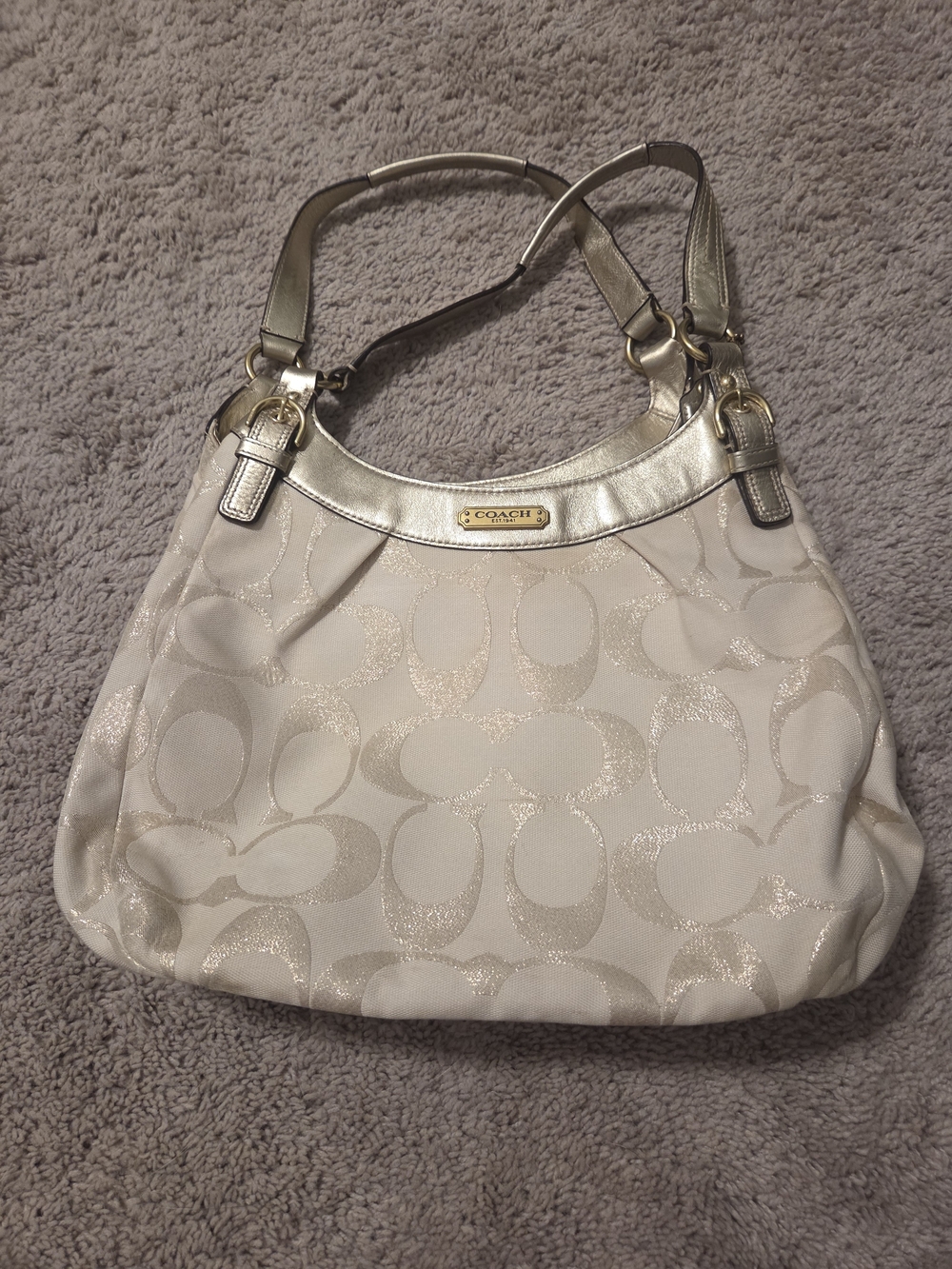 Coach Metallic Cream Signature Hobo Shoulder Bag
